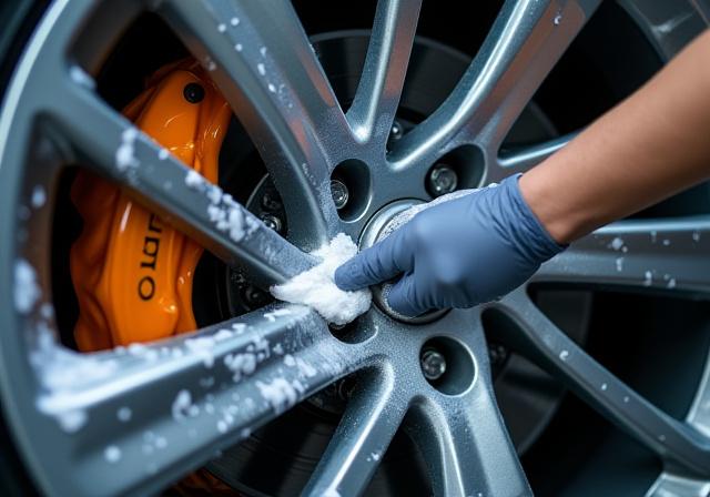 자동차 휠을 세밀하게 디테일링하여 광택을 내는 작업