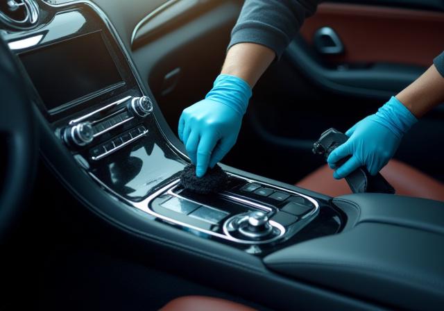 고급 차량 내부를 정밀하게 청소하는 전문가의 손길